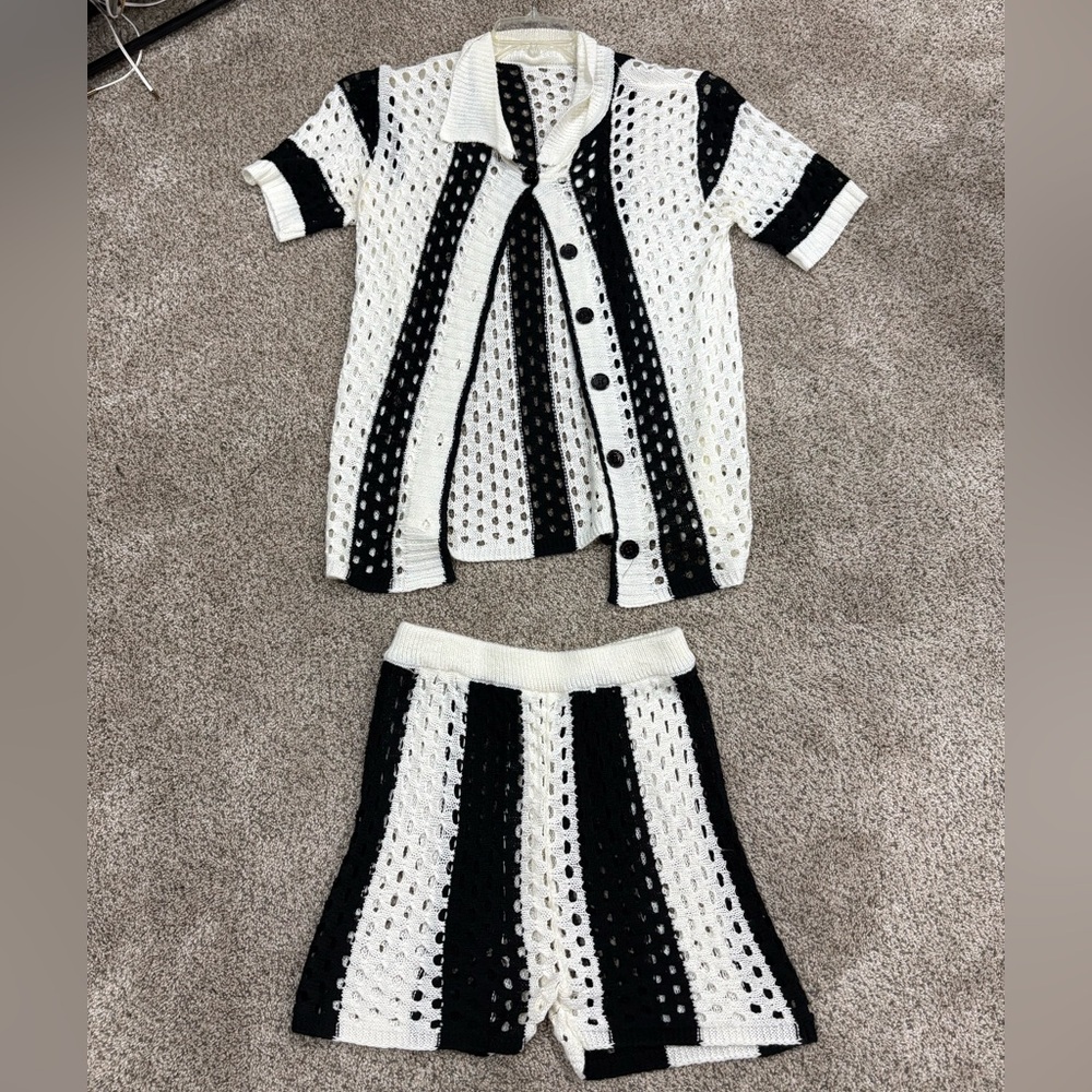 3 for $18 SALE Black and White Striped Knit Set